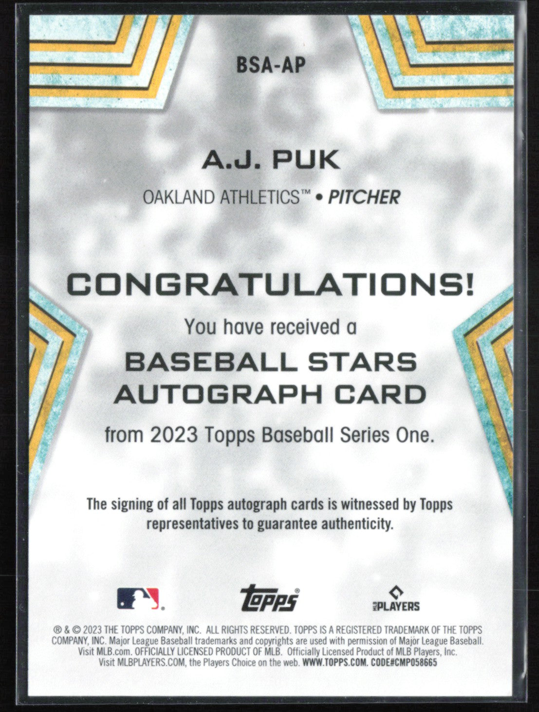 A.J. Puk Auto 2023 Topps Baseball Series One