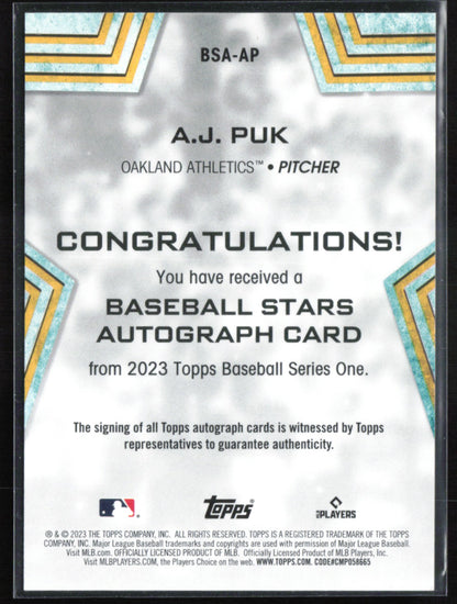 A.J. Puk Auto 2023 Topps Baseball Series One