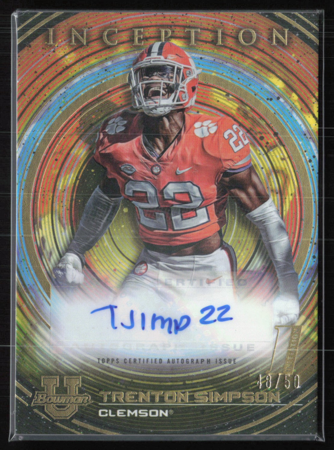 Trenton Simpson Auto /50 2022-23 Bowman U Inception