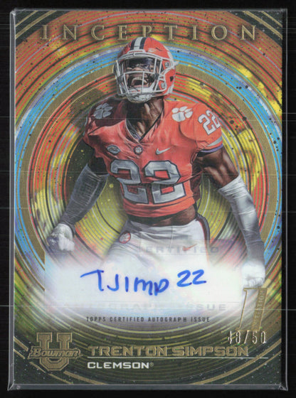 Trenton Simpson Auto /50 2022-23 Bowman U Inception