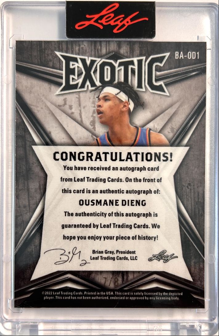 Ousmane Dieng Auto /8 Zebra 2022 Leaf Exotic XRC