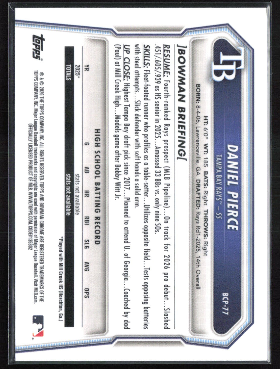 Daniel Pierce 1st Bowman CHrome