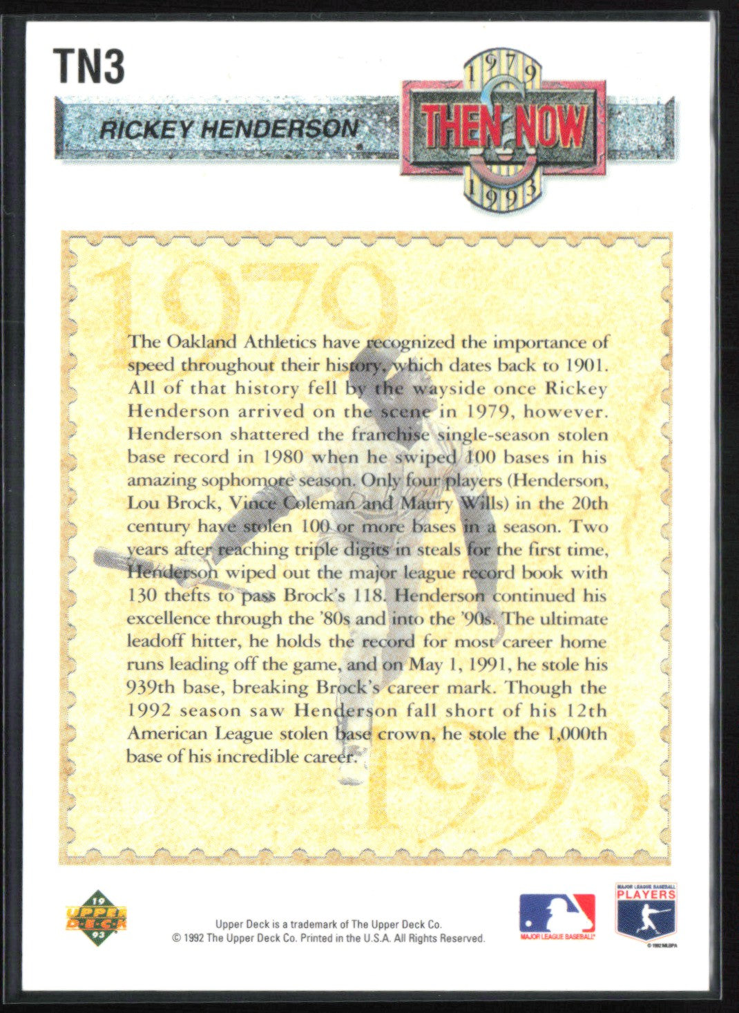 Rickey Henderson 1993 Then Now Hologram