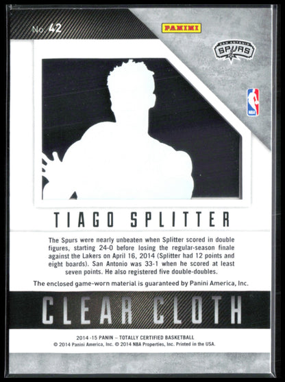 Tiago Splitter Clear Cloth Game-Worn Mem /199