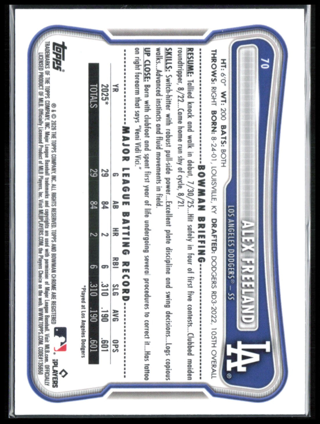 Alex Freeland RC Red Rookie Logo