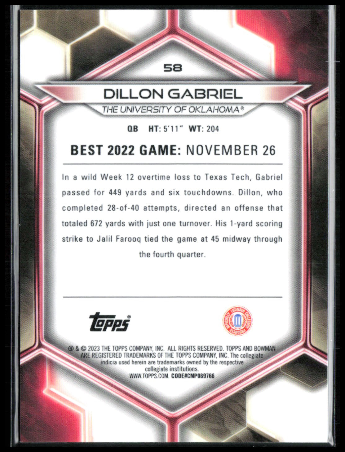 Dillon Gabriel Pink /100 2023 Bowman's Best U