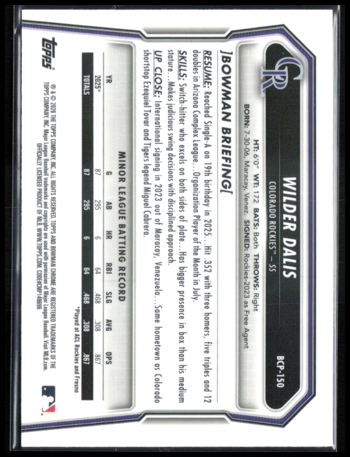 Wilder Dalis 1st Bowman Mojo
