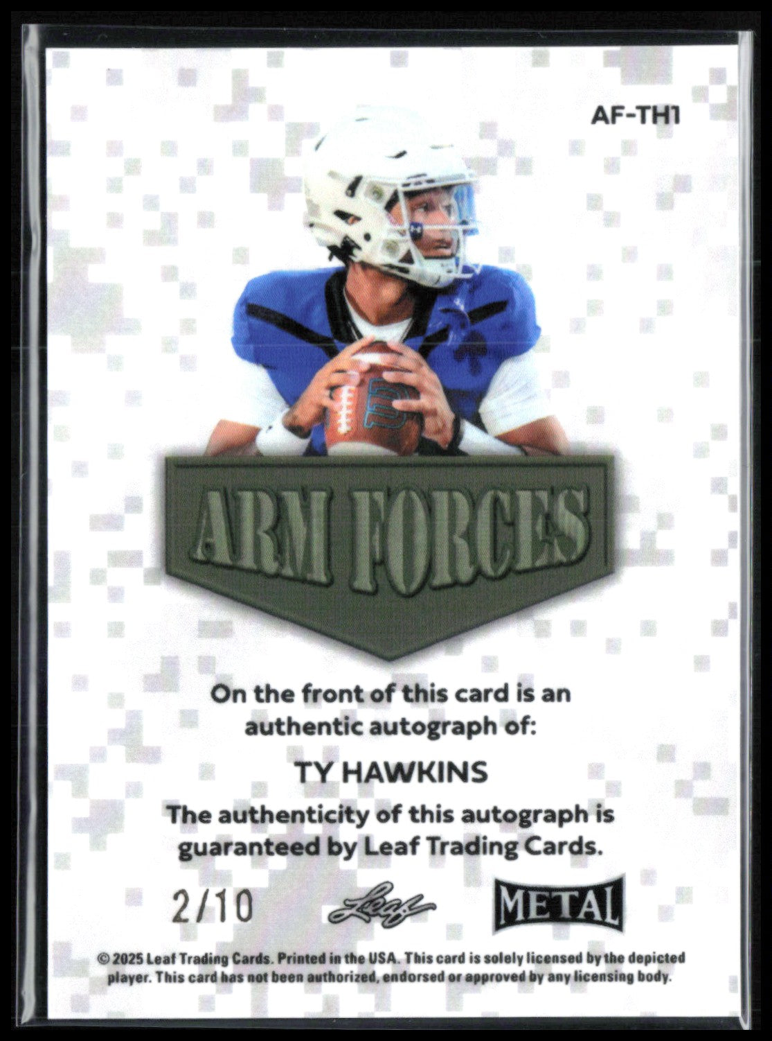 Ty Hawkins Auto /10 Arm Forces