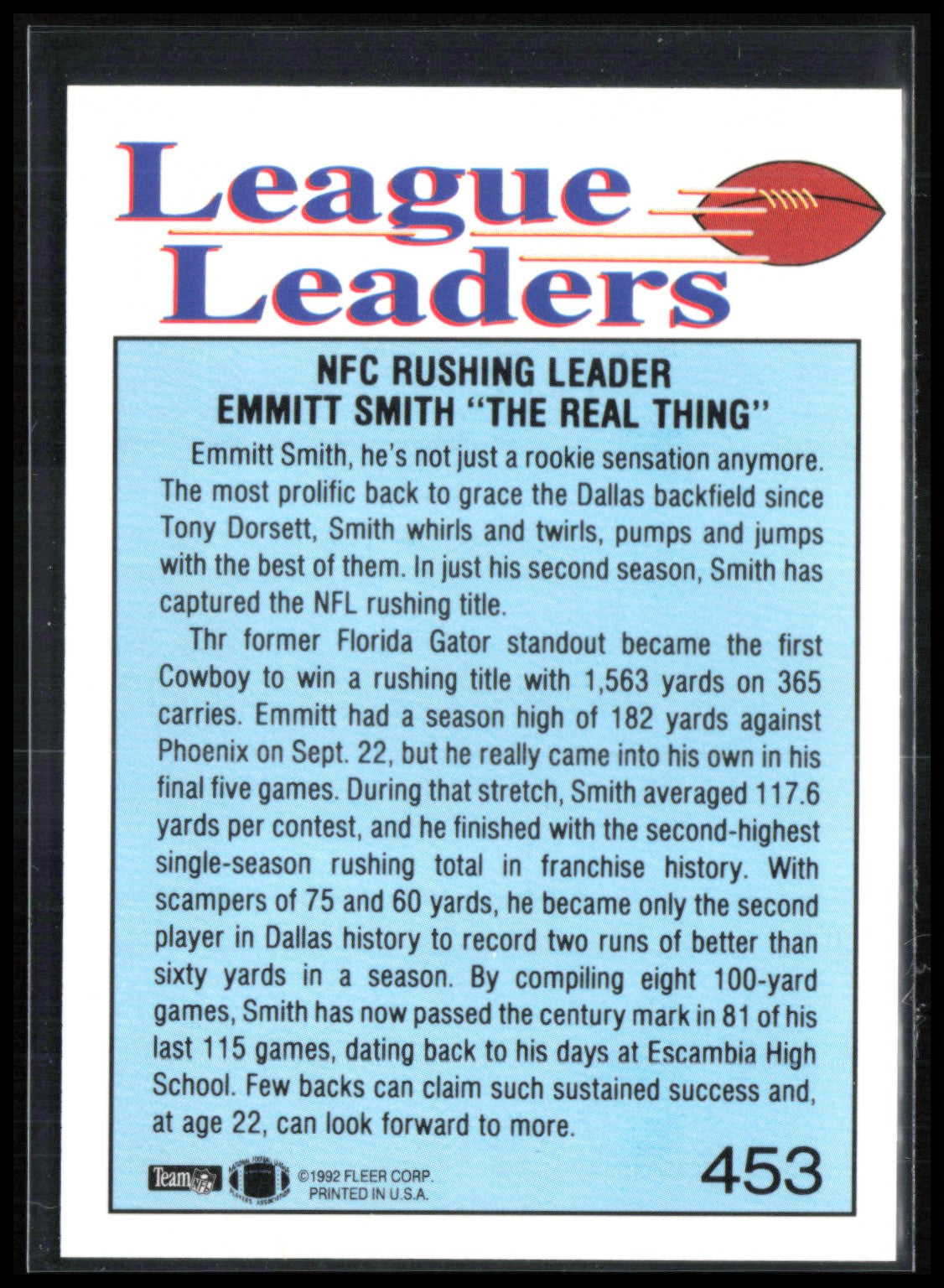 Emmitt Smith 1992 Fleer