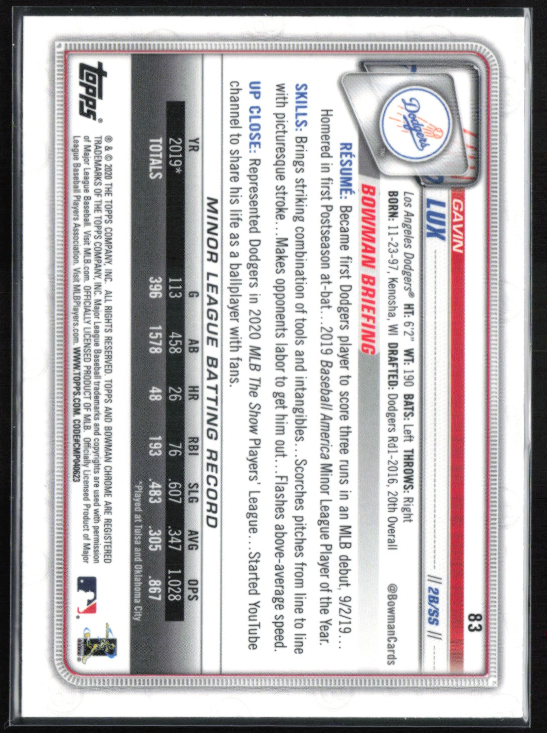 Gavin Lux RC 2020 Bowman Chrome