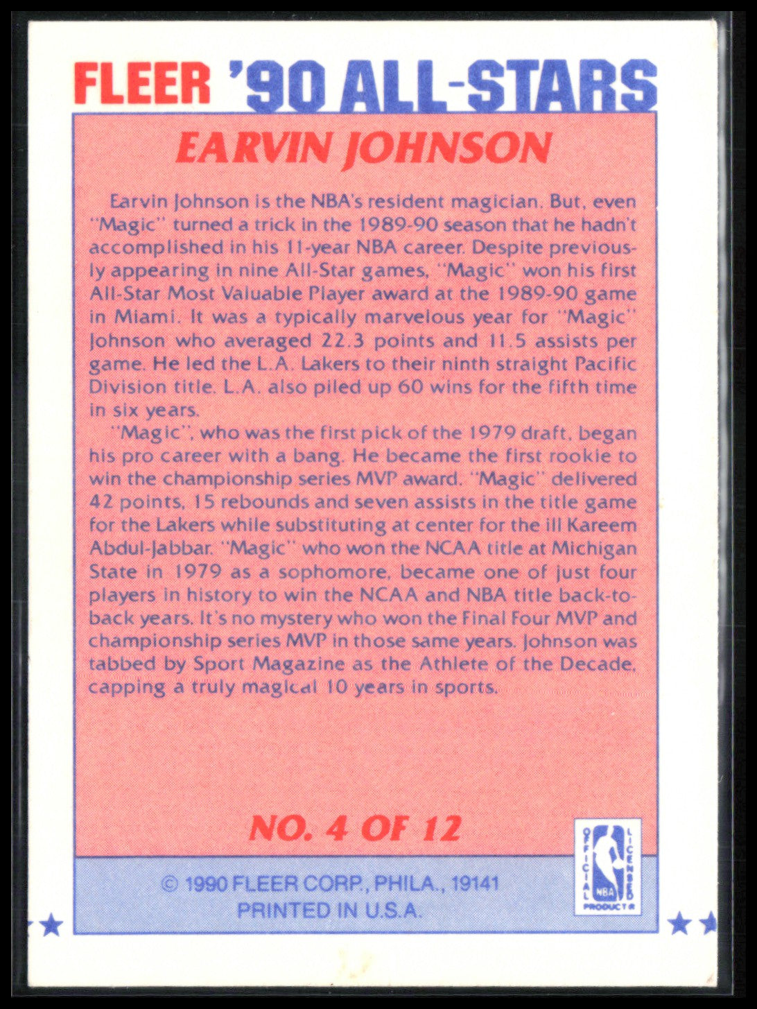 Earvin Johnson 1990 Fleer All-Stars