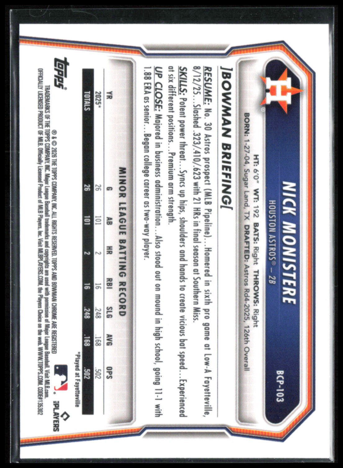 Nick Monistere 1st Bowman Chrome
