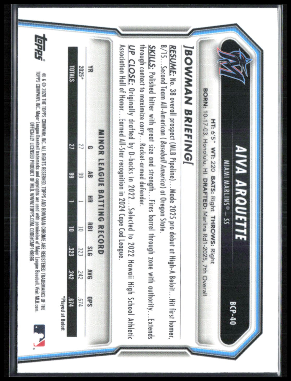 Aiva Arquette 1st Bowman Mojo
