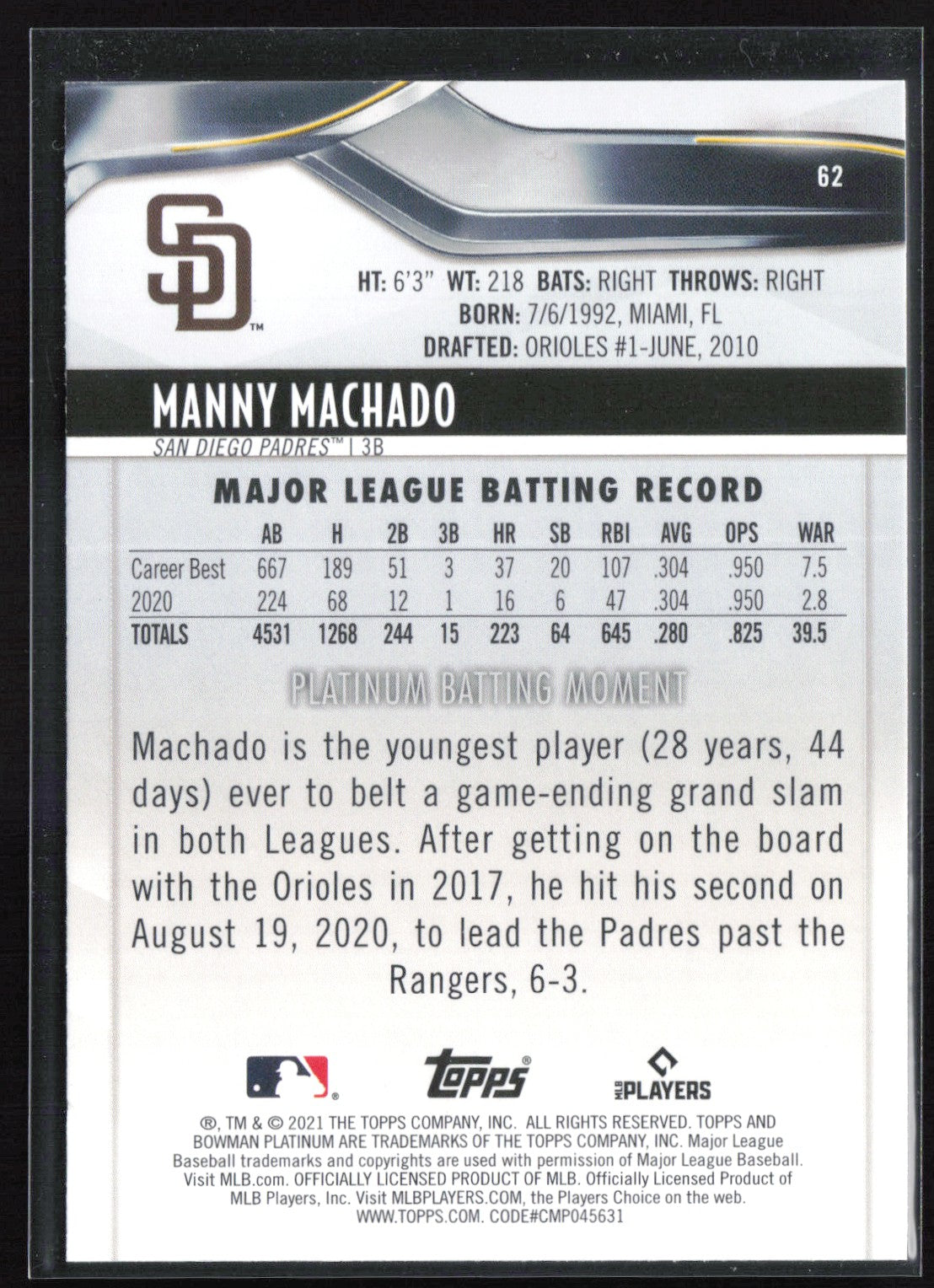 Manny Machado Crackle Foil