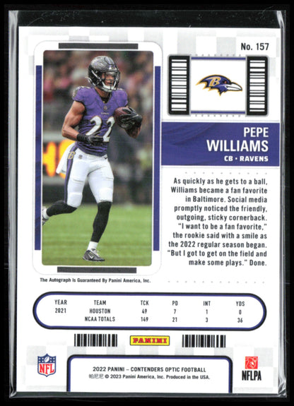 Pepe Williams RC Auto Rookie Ticket