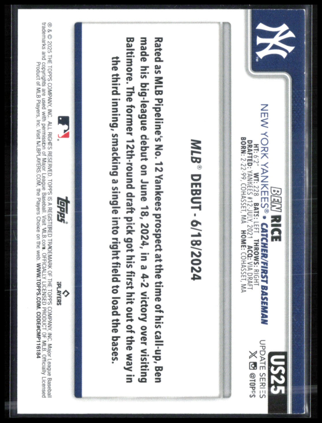 Ben Rice RC Debut Rainbow Foil