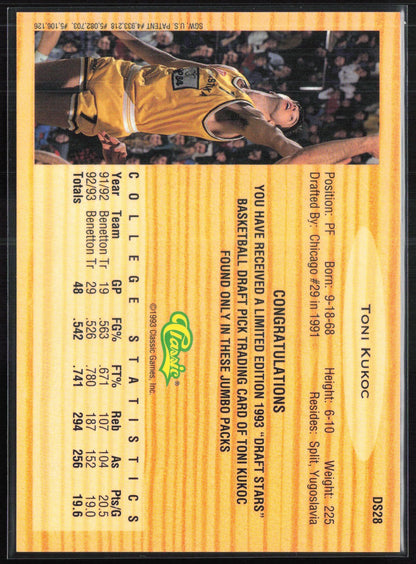 Toni Kukoc 1993 Classic Draft Picks Chrome