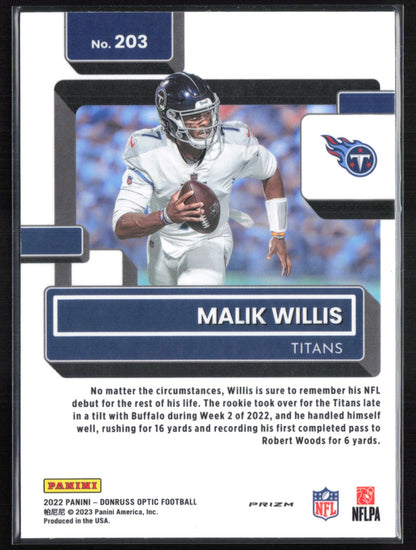 Malik Willis RC Holo 2022 Optic Rated Rookie
