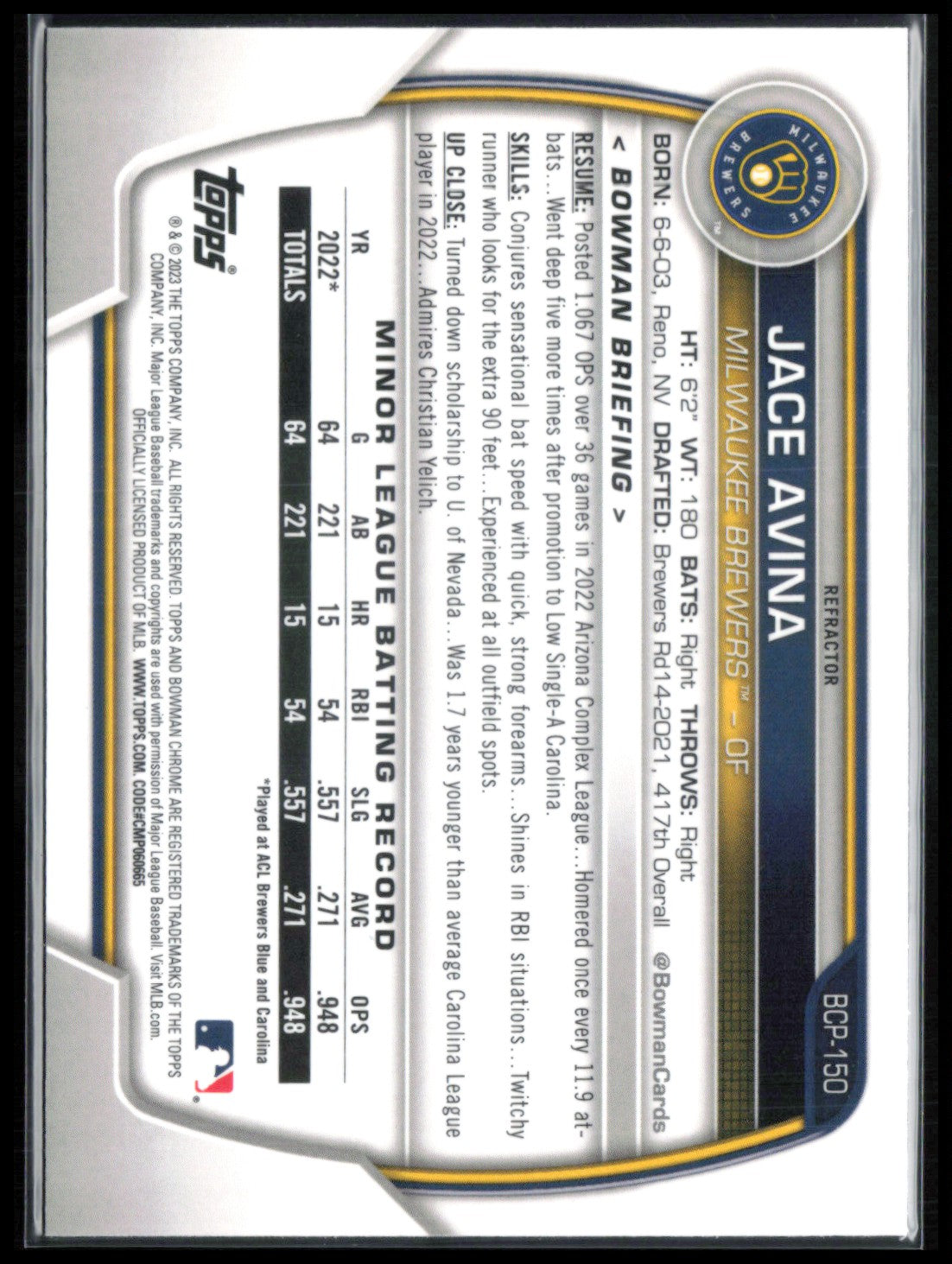 Jace Avina 1st Bowman Lunar Green