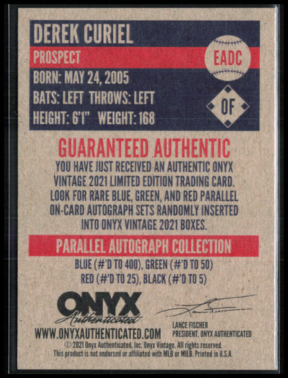 Derek Curiel Auto Prospect RC /400 Onyx
