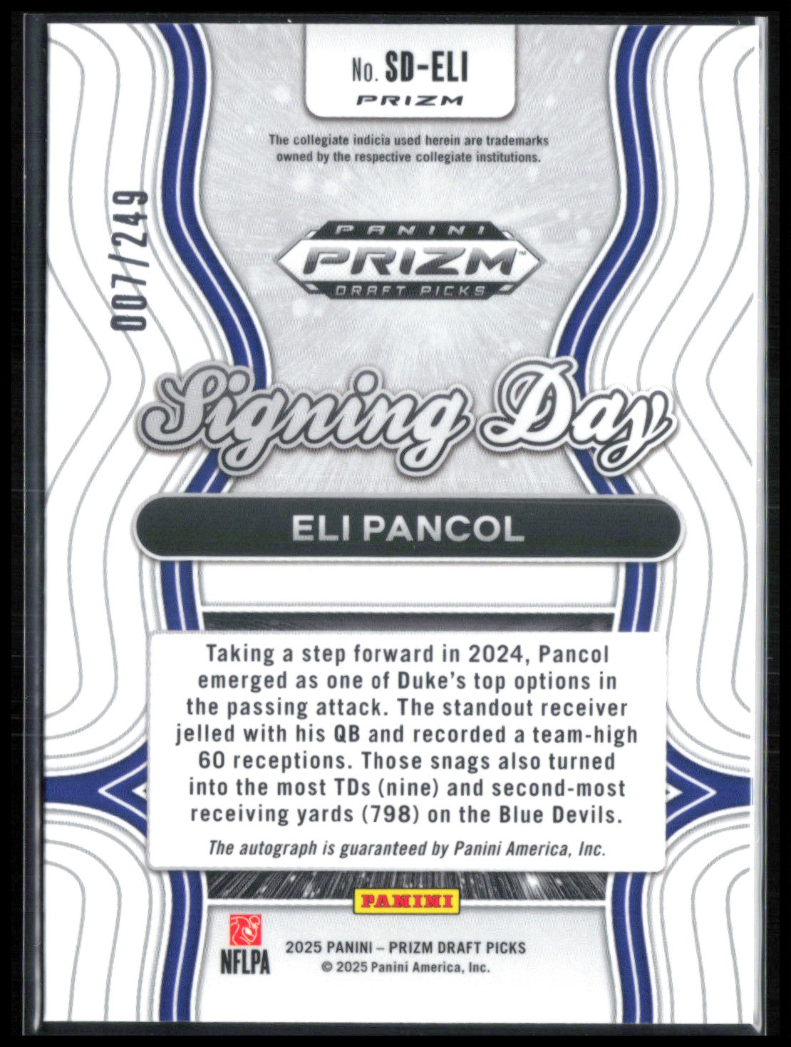 Eli Pancol RC Auto Signing Day Blue /249