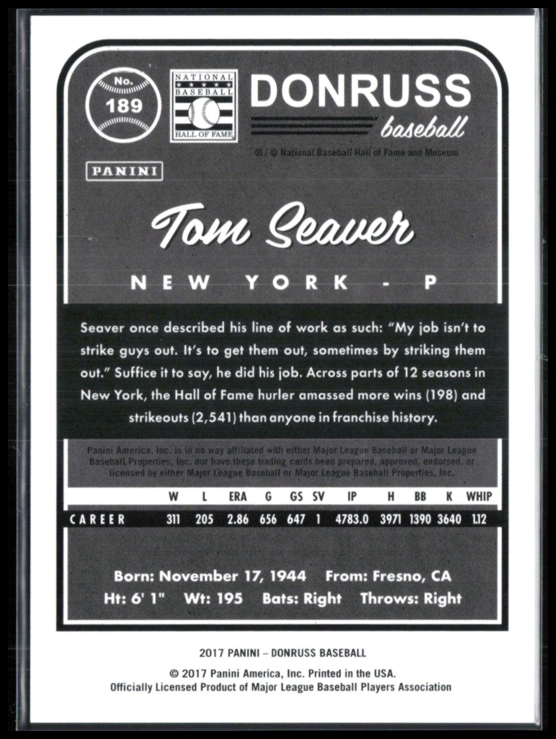 Tom Seaver /199 2017 Donruss