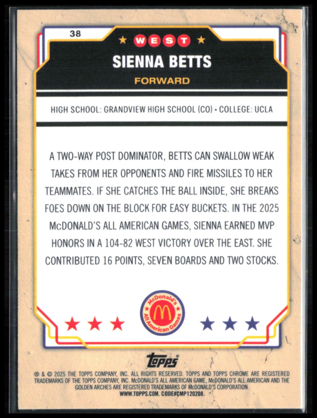 Sienna Betts Mini Diamond 2025 Topps Chrome McFlurry
