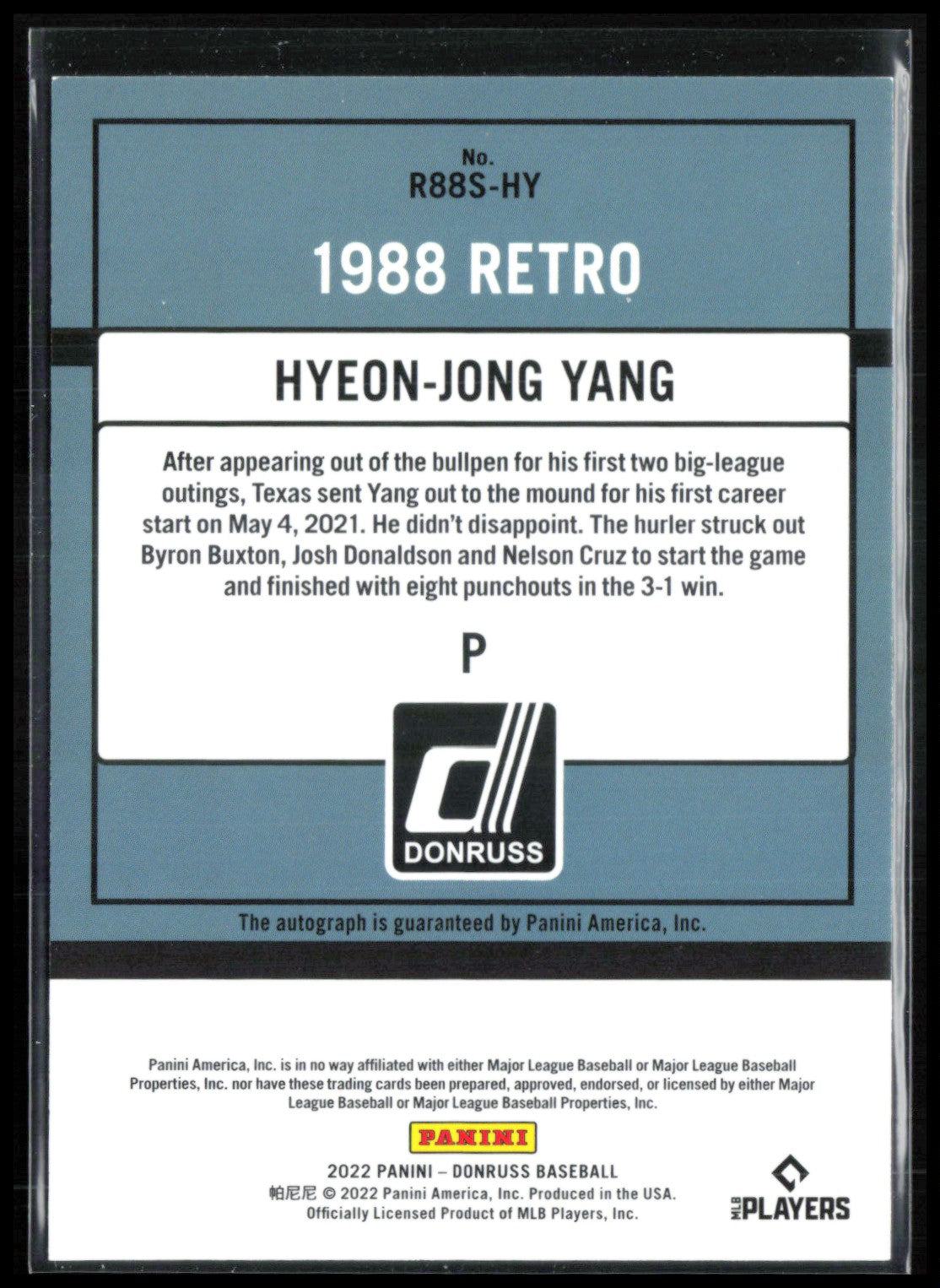 Hyeon-Jong Yang Auto 2022 Donruss