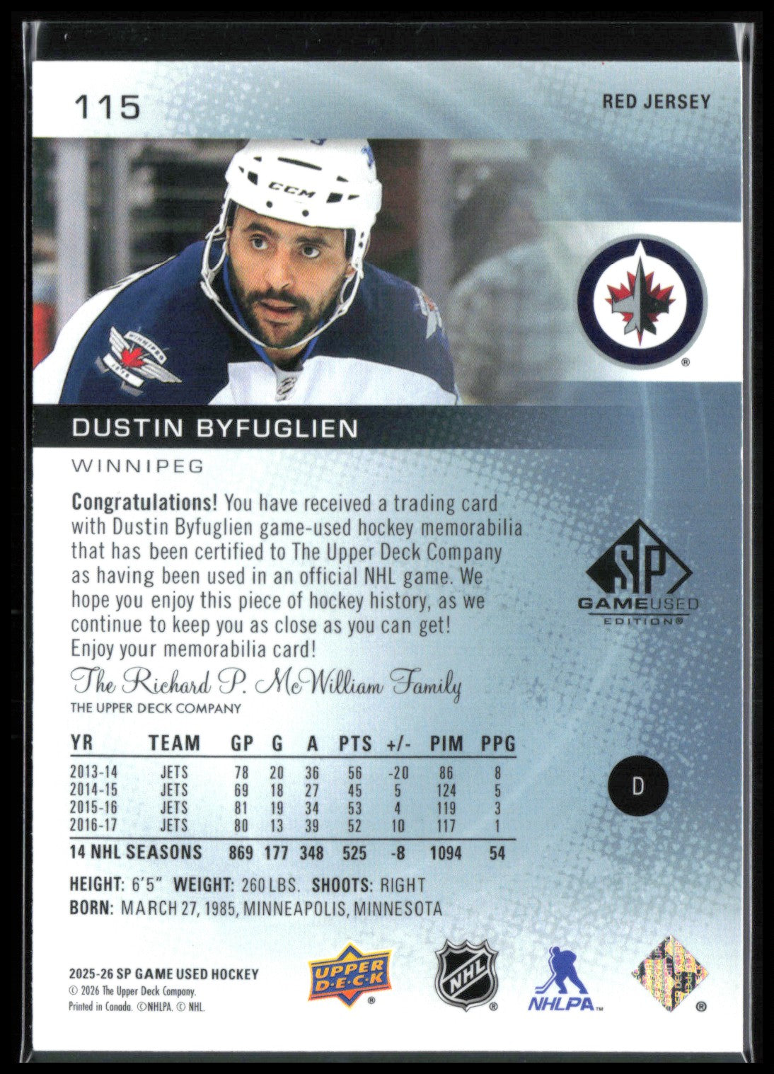Dustin Byfuglien Red Jersey