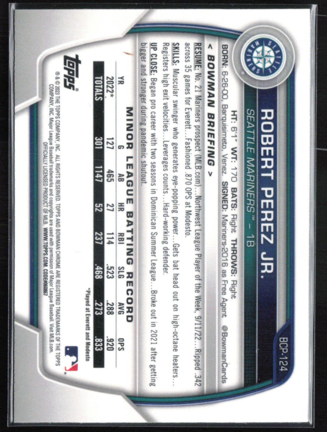 Robert Perez Jr. 1st Bowman Mojo