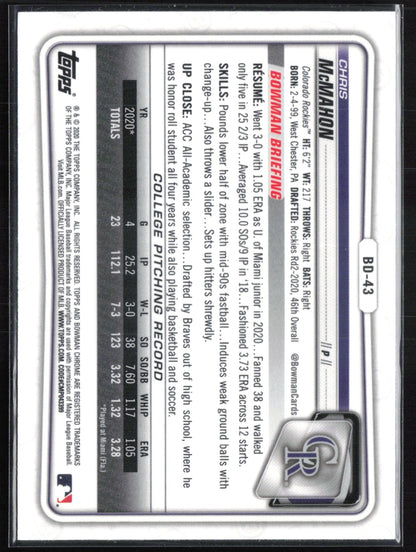 Chris McMahon 1st Bowman Sapphire