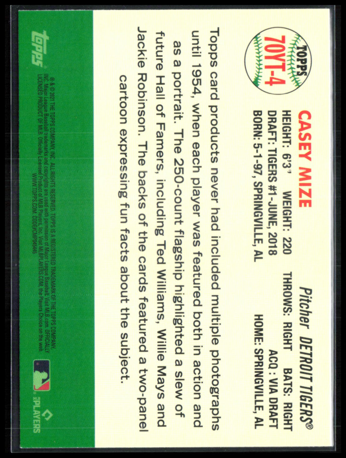 Casey Mize RC 2021 Topps 70 Years
