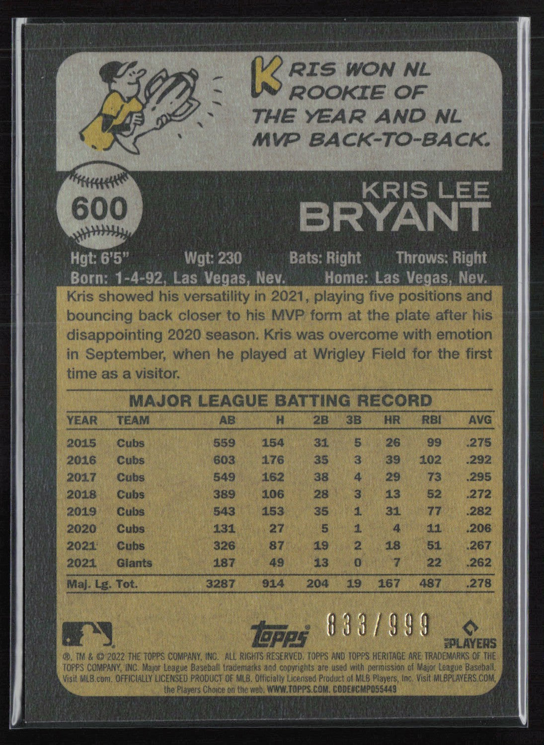 Kris Bryant /999 Redux