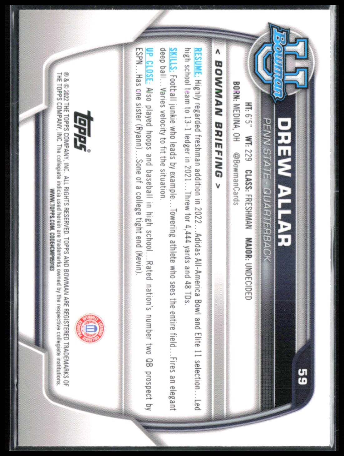 Drew Allar 1st Bowman Pink Refractor