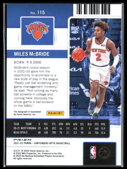 Miles McBride RC Auto Rookie Ticket Holo 2021 Contenders Optic