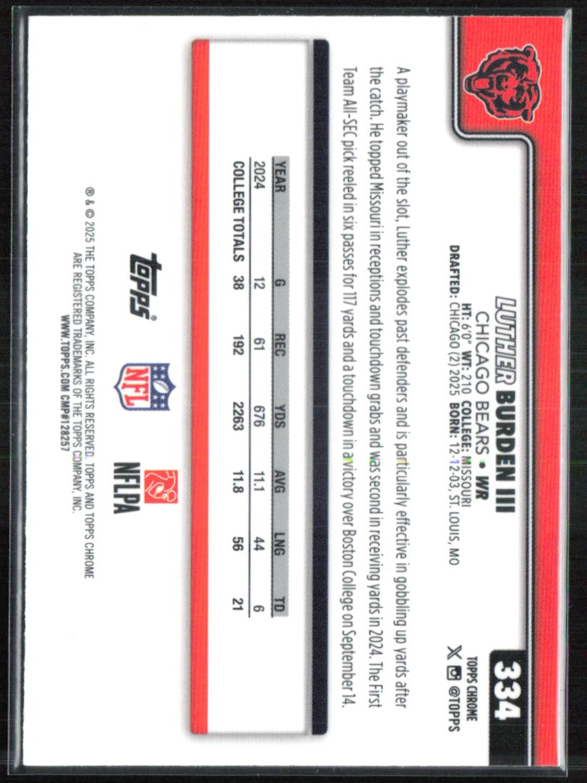 Luther Burden III RC Pigskin Parallel 2025 Topps Chrome