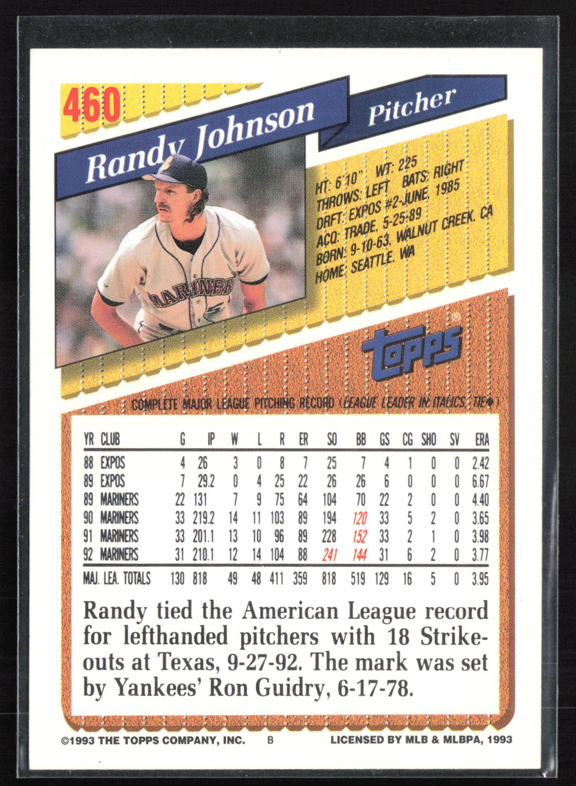Randy Johnson 1993 Topps