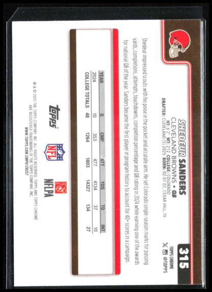 Shedeur Sanders RC 2025 Topps Chrome