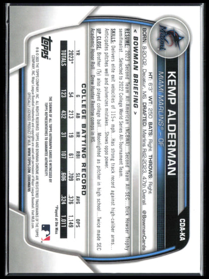 Kemp Alderman 1st Bowman Auto 2023 Bowman Chrome Draft
