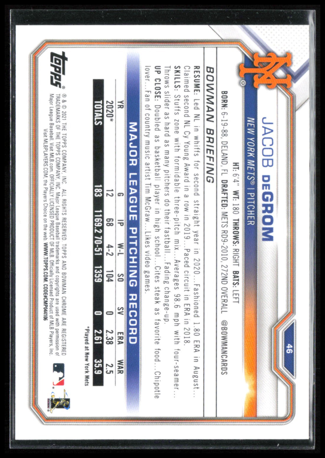 Jacob deGrom Light Blue /499