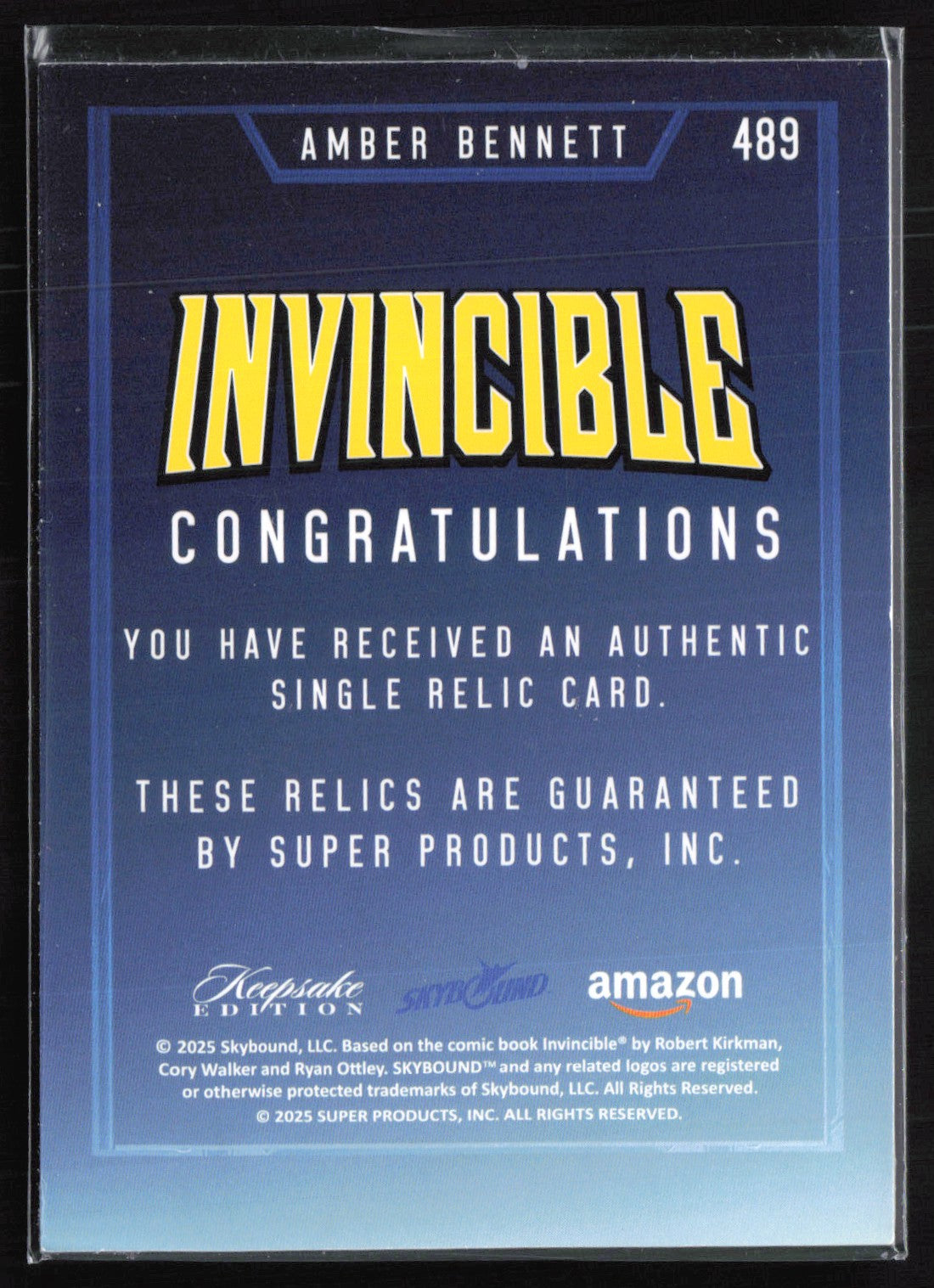 Amber Bennett Single Relic Keepsake Edition Invincible 2025 Skybound