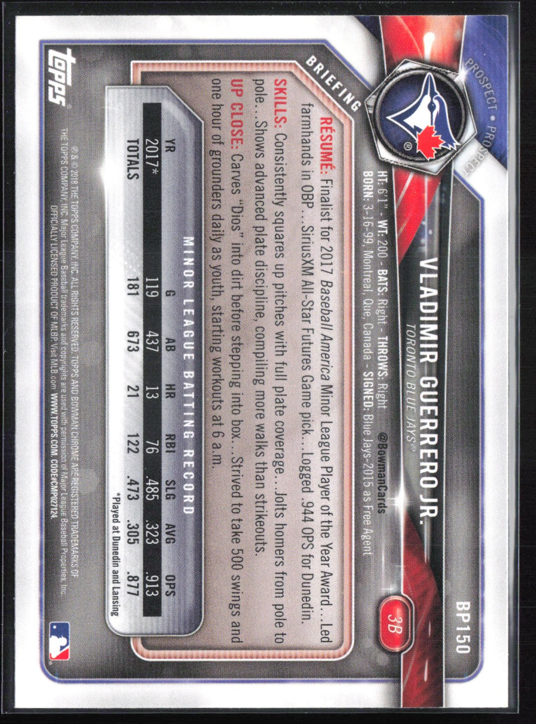Vladimir Guerrero Jr. 2018 Bowman Prospects