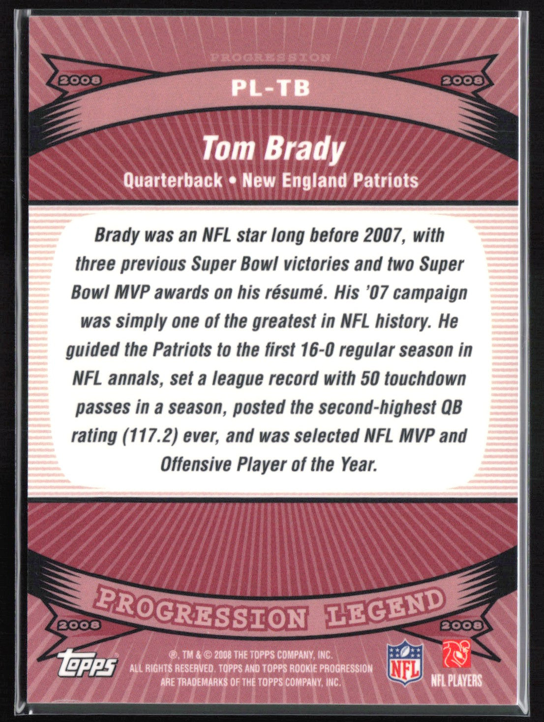 Tom Brady 2008 Topps Progession Legend