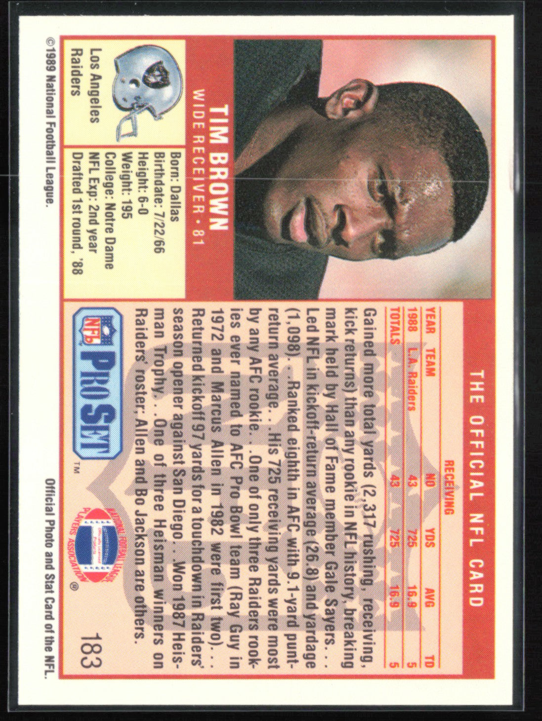 Tim Brown 1989 Pro Set