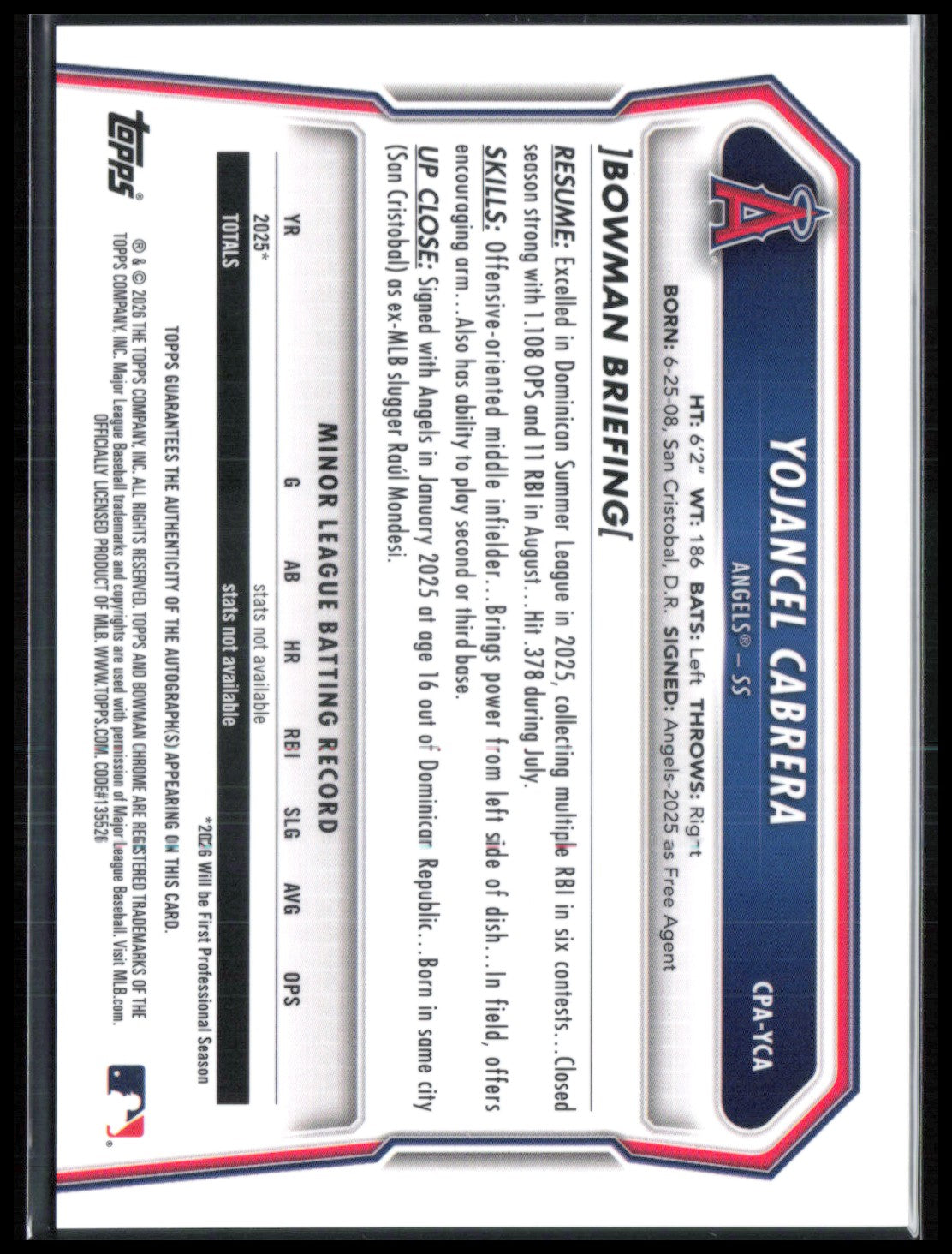 Yojancel Cabrera 1st Bowman Chrome Auto