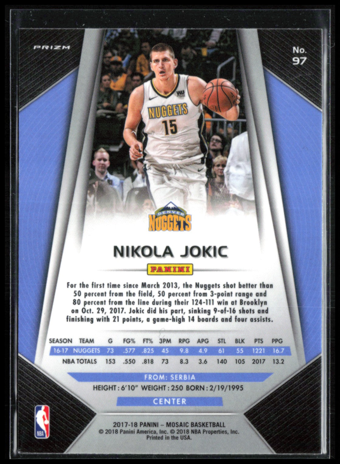 Nikola Jokic Mosaic Prizm 2017-18 Mosaic