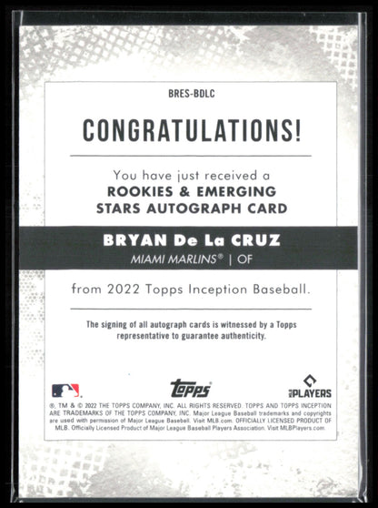 Bryan De La Cruz RC Auto /99 Pink 2022 Topps Inception