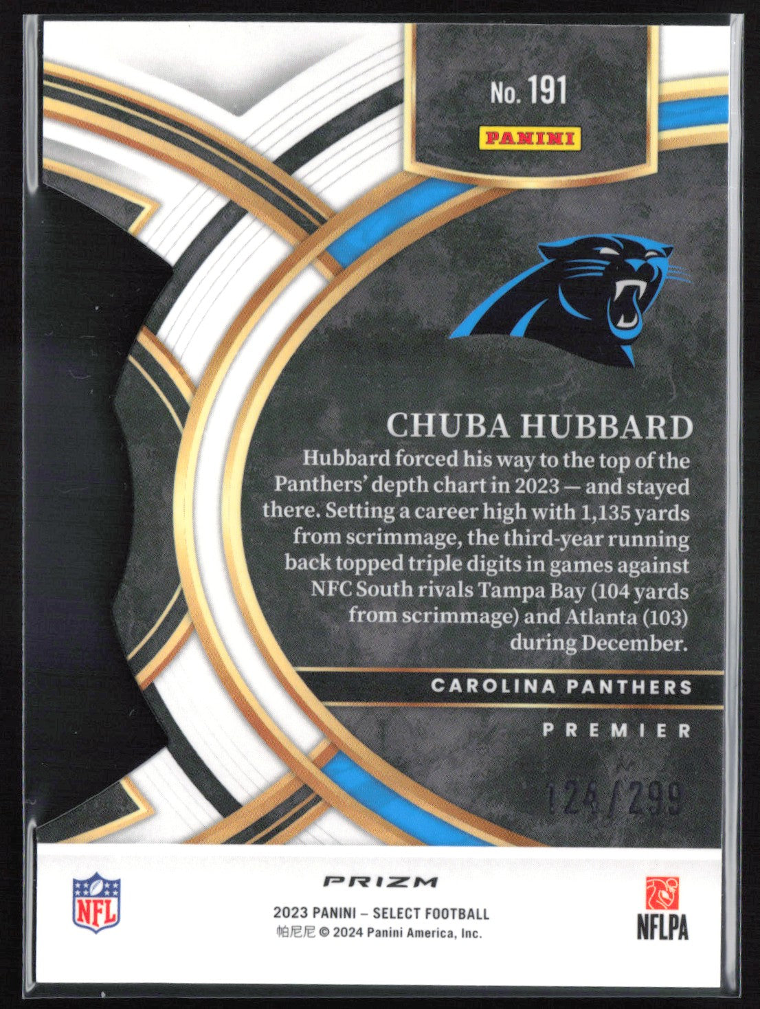 Chuba Hubbard Copper Prizm /299 Die-Cut