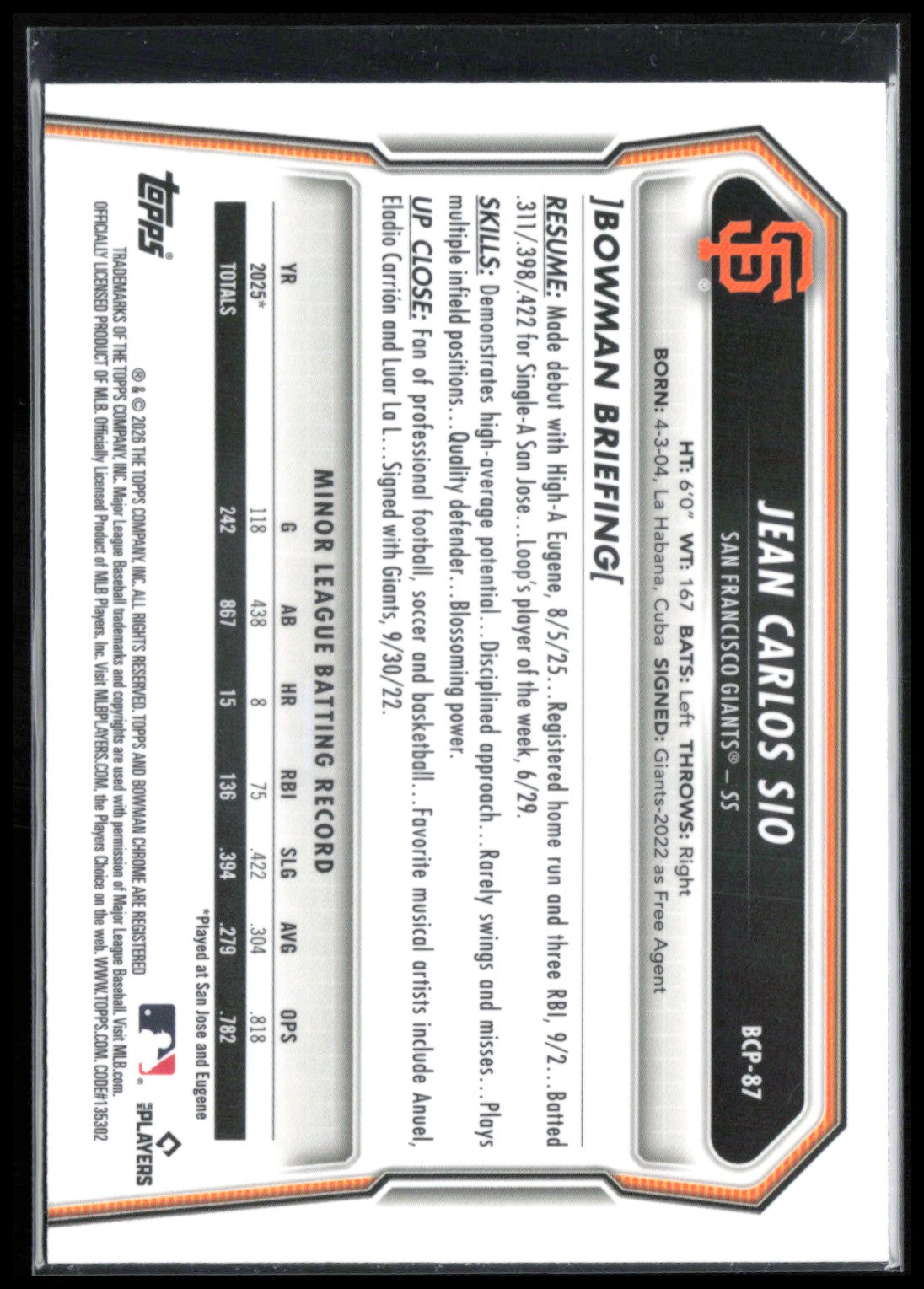 Jean Carlos Sio 1st Bowman Chrome