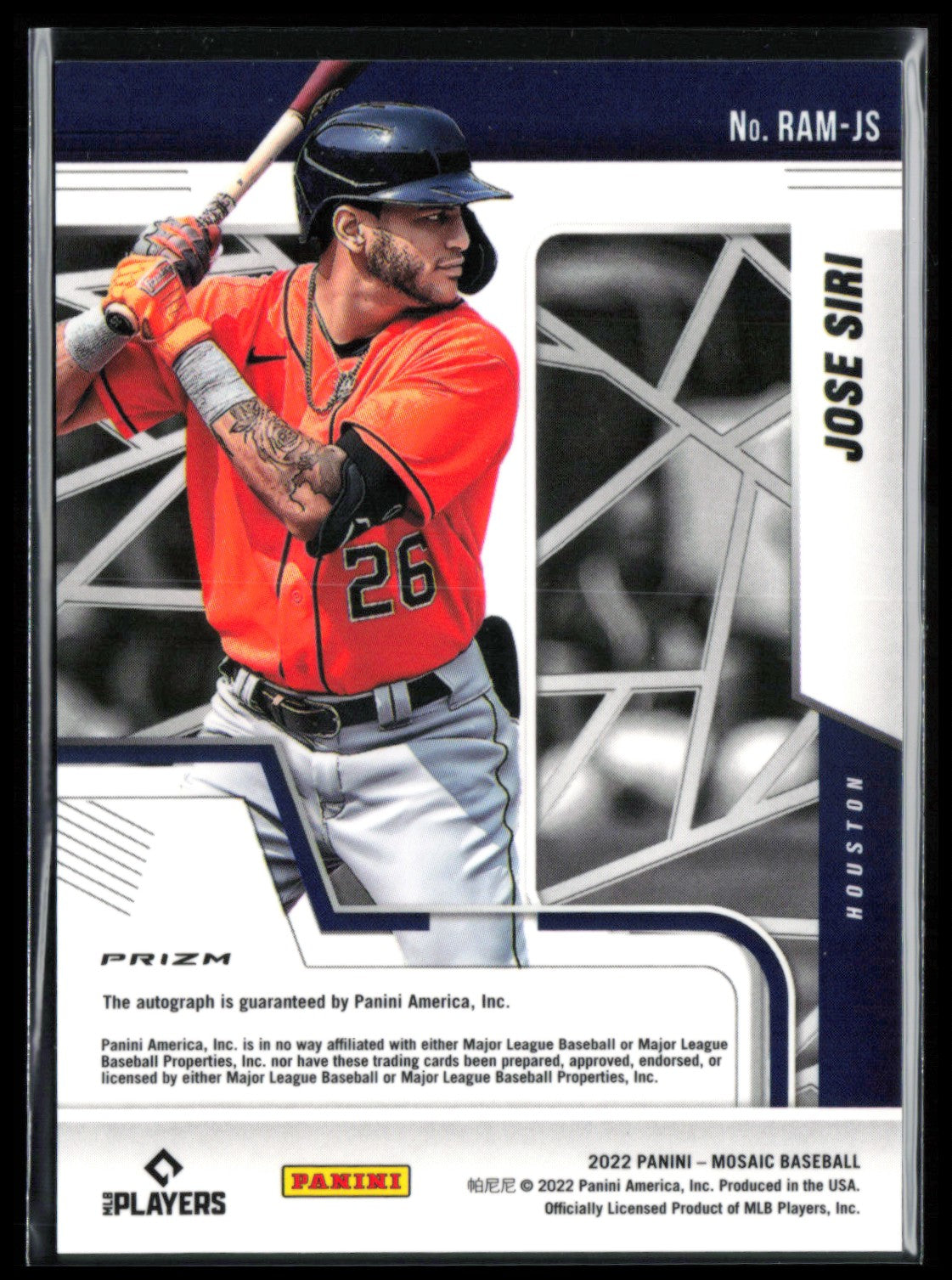 2022 Panini Mosaic Rookie Autographs RAM-JS Jose Siri RC